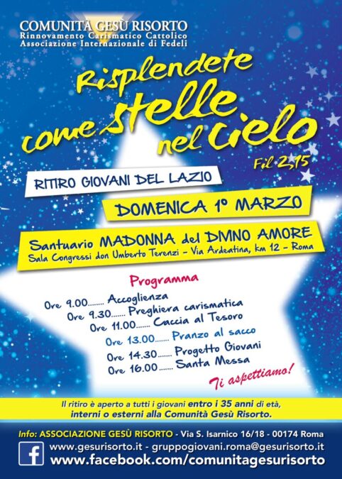 Ritiro giovani del Lazio – “Risplendete come stelle nel cielo” Fil 2,15